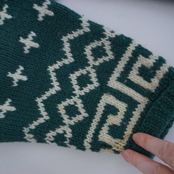 Vtg'80S Club Monaco By Alfred Song Green 100% Wool Cream Knit Deer Sweater XL - Picture 9 of 11